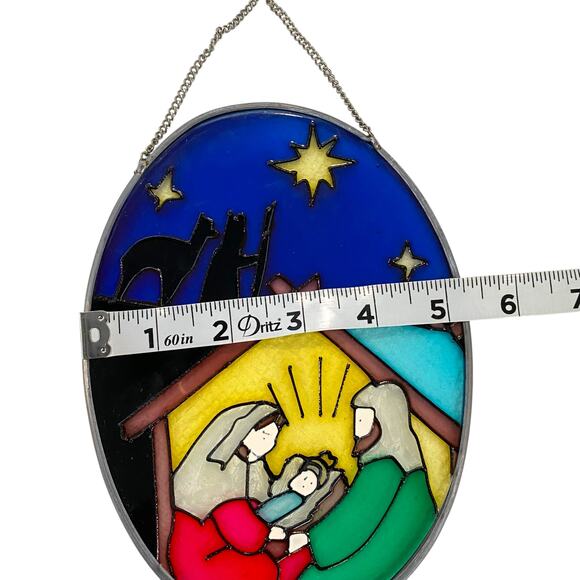 Stained Glass Nativity Set Wall Decor Baby Jesus in Manger Joseph Mary Holy - Picture 9 of 15